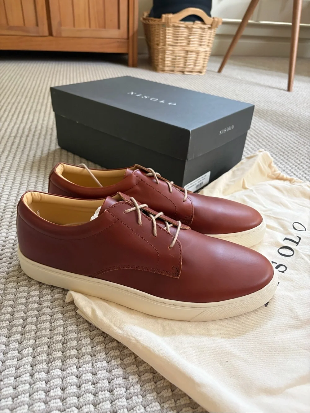 Nisolo Men’s Leather Sneakers — Brandy